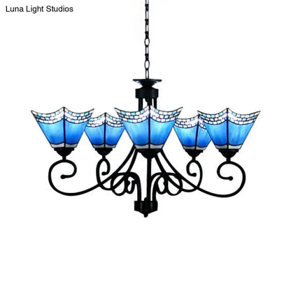 Trapezoid Chandelier with Blue Glass Nautical Pendant Lights - Perfect for Living Room