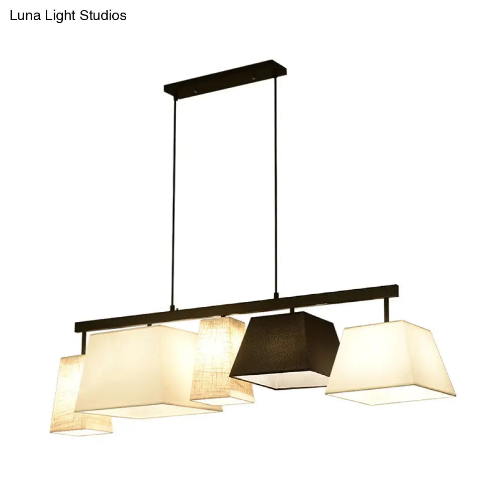 Trapezoid Fabric Hanging Lamp - 3/5 Black and White Lights - Contemporary Island Light Kit