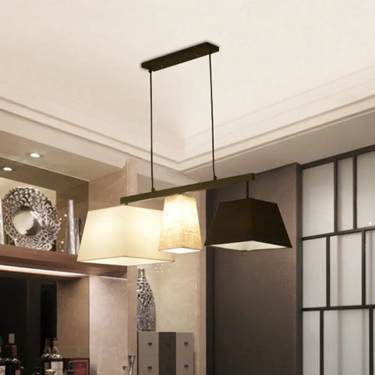 Trapezoid Fabric Hanging Lamp - 3/5 Black and White Lights - Contemporary Island Light Kit