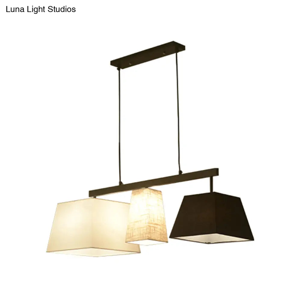 Trapezoid Fabric Hanging Lamp - 3/5 Black and White Lights - Contemporary Island Light Kit