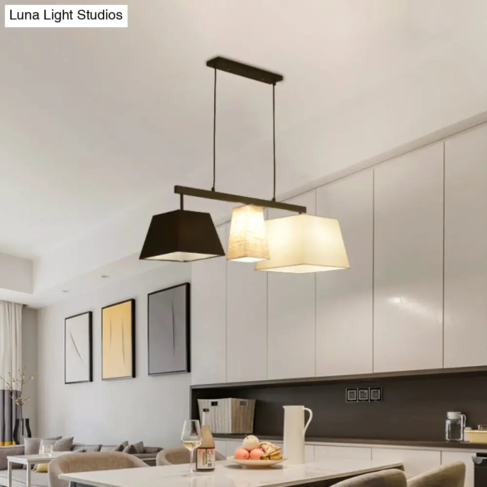 Trapezoid Fabric Hanging Lamp - 3/5 Black and White Lights - Contemporary Island Light Kit