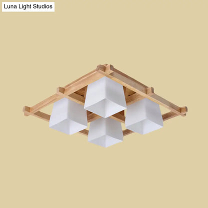 DecorBites™ DecorBites™ Trapezoid Glass Flush Light: Japanese 4/6-Bulb Ceiling Fixture with Wood Grid Frame