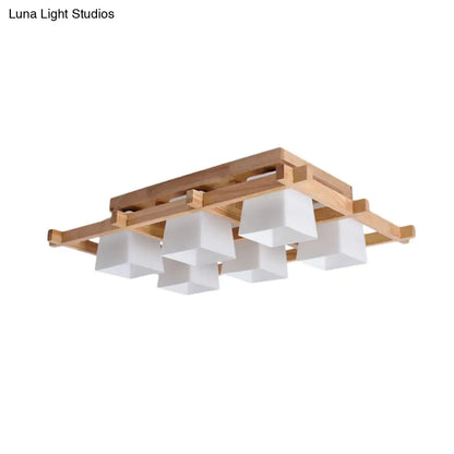 DecorBites™ DecorBites™ Trapezoid Glass Flush Light: Japanese 4/6-Bulb Ceiling Fixture with Wood Grid Frame