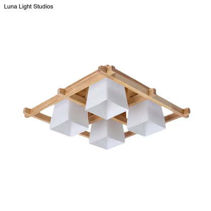 DecorBites™ DecorBites™ Trapezoid Glass Flush Light: Japanese 4/6-Bulb Ceiling Fixture with Wood Grid Frame