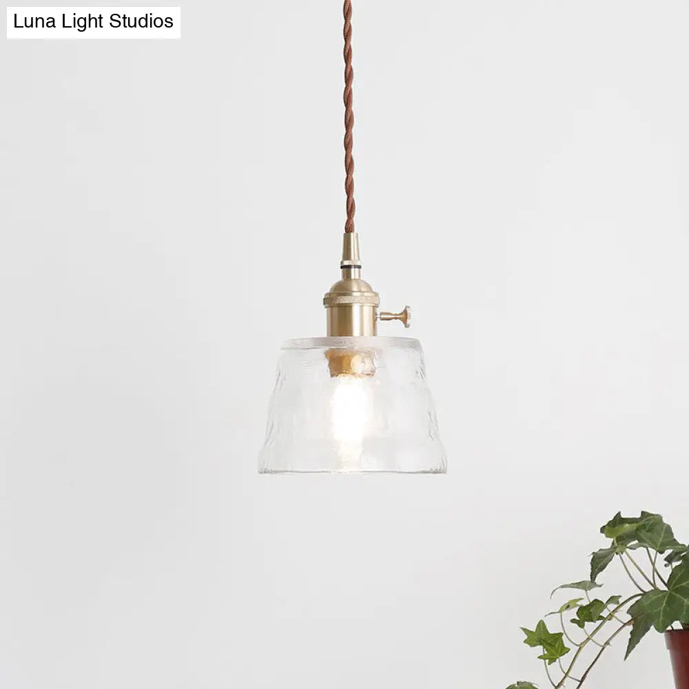 Trapezoid Industrial Hanging Lamp Kit - Clear Glass, Brass Suspension Pendant