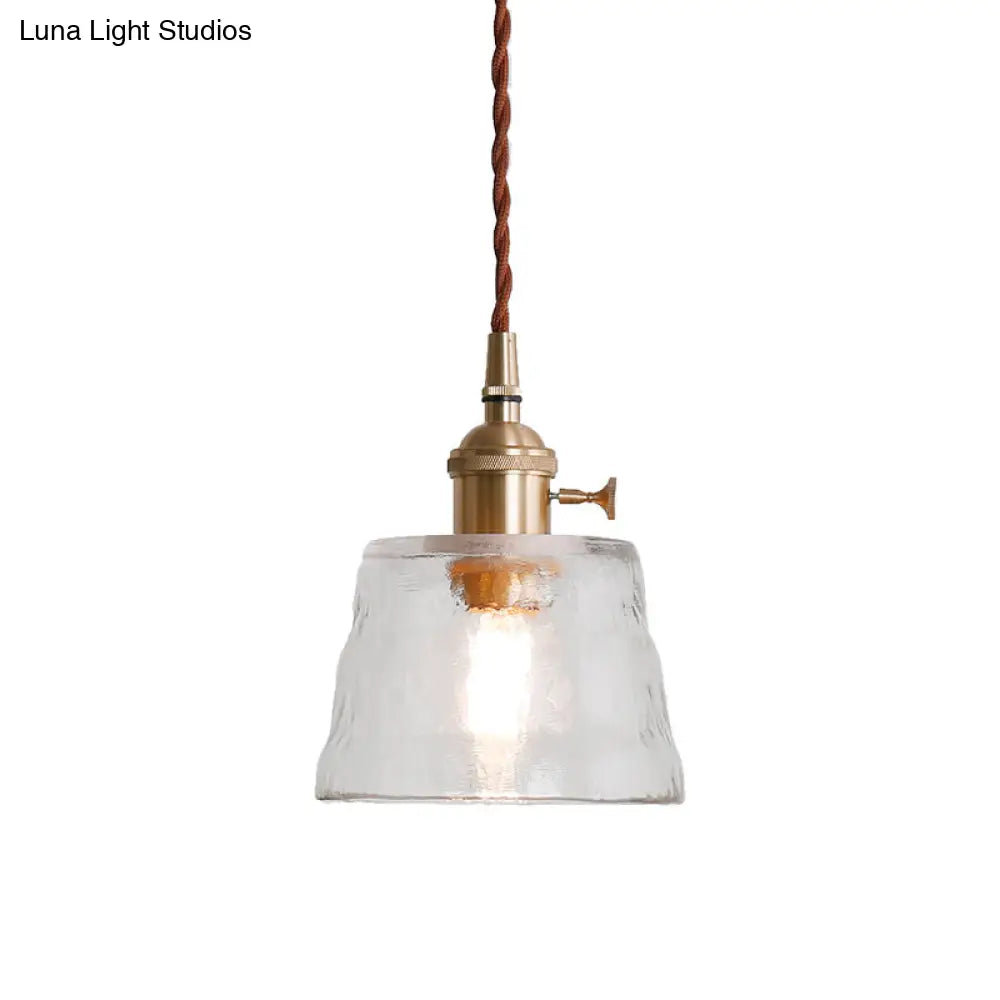 Trapezoid Industrial Hanging Lamp Kit - Clear Glass, Brass Suspension Pendant