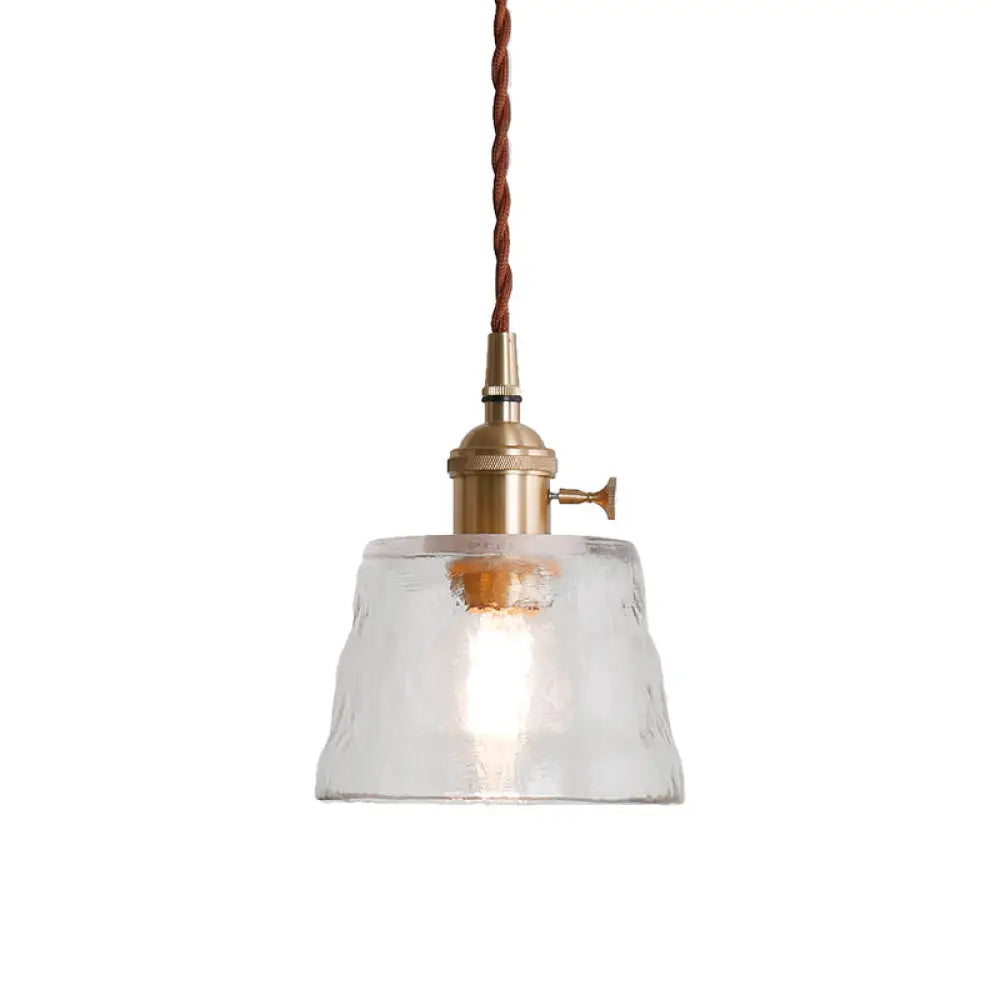 Trapezoid Industrial Hanging Lamp Kit - Clear Glass, Brass Suspension Pendant