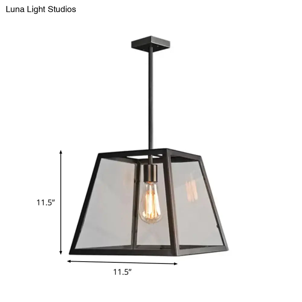 Trapezoid Pendant Light - Traditional 1-Light Suspension Lamp in Black, Metal and Glass