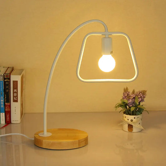 Trapezoid-Shaped Industrial Table Lighting with Metallic Frame - 1 Light Bedroom Standing Light in Black/White