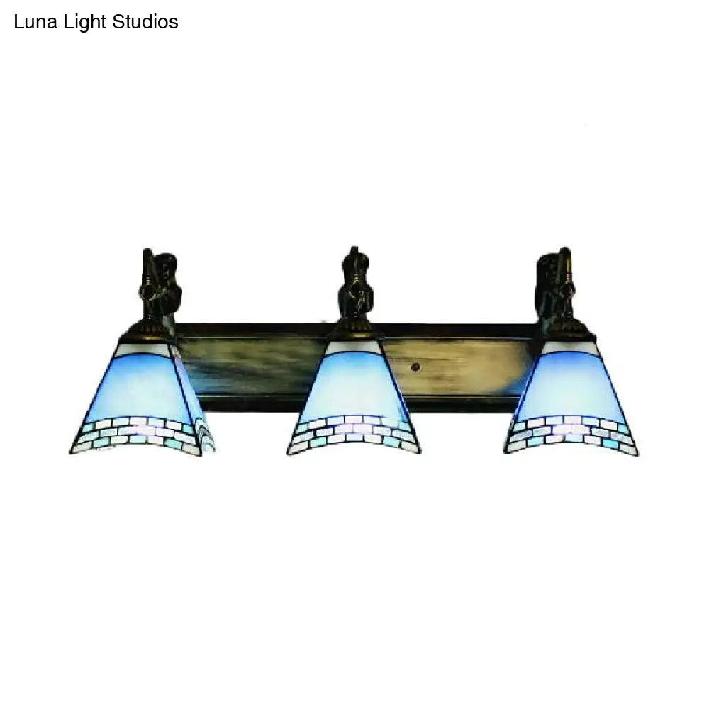 Trapezoid Stained Glass Wall Light with 3 Heads for Mediterranean Living Room