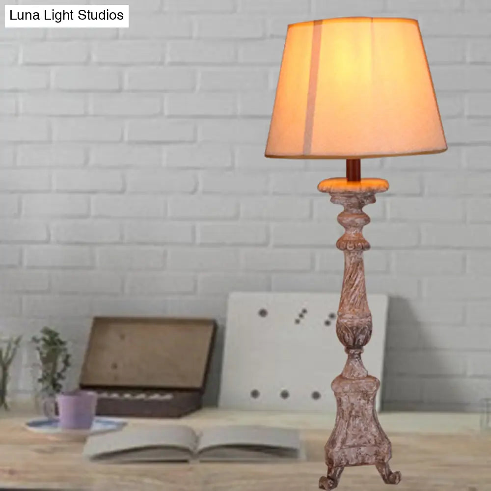 Trapezoid Vintage Table Lamp - 1 Light Night Light for Study Room with Taupe Wood Base