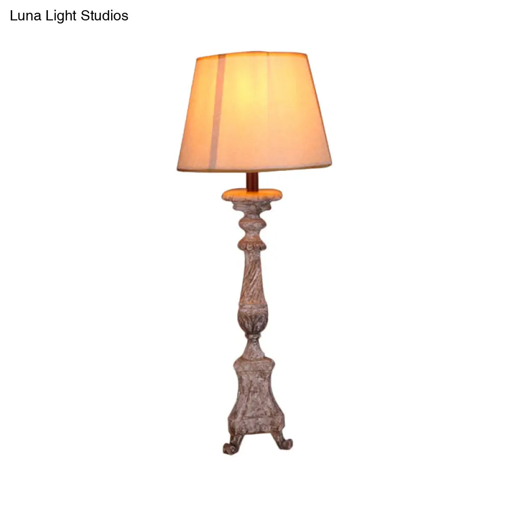 Trapezoid Vintage Table Lamp - 1 Light Night Light for Study Room with Taupe Wood Base