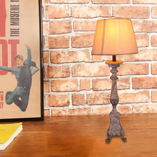 Trapezoid Vintage Table Lamp - 1 Light Night Light for Study Room with Taupe Wood Base