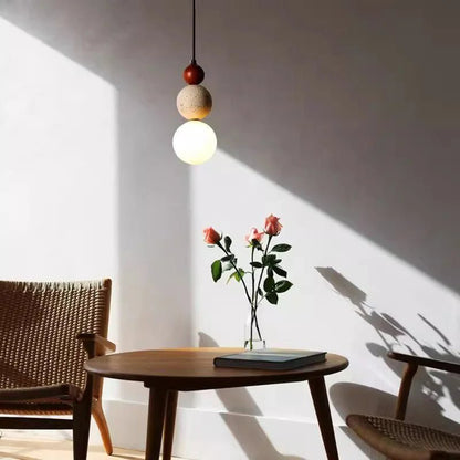 Travertine Stone and Wood Bauhaus Pendant Light - Decorbites