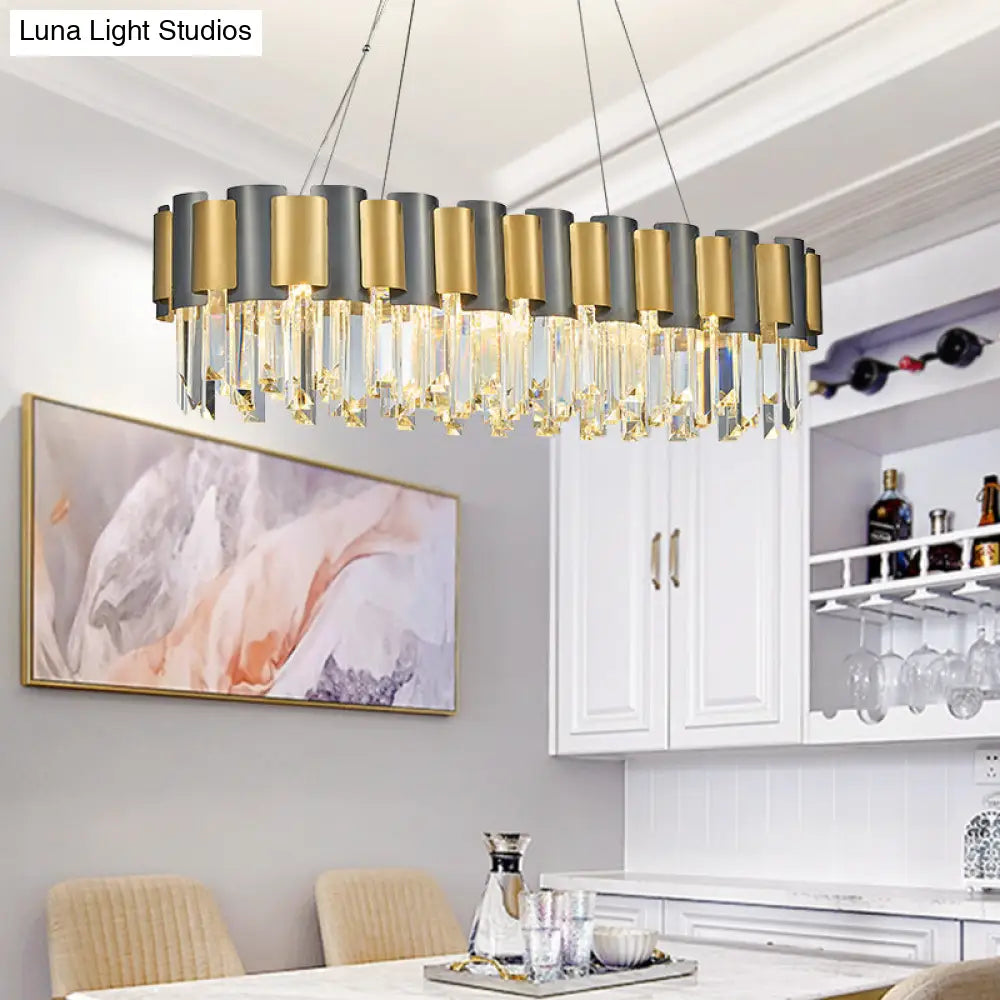 Tri-Sided Crystal Rod Hanging Lamp - Traditional Gold Chandelier Light with 10 Heads
