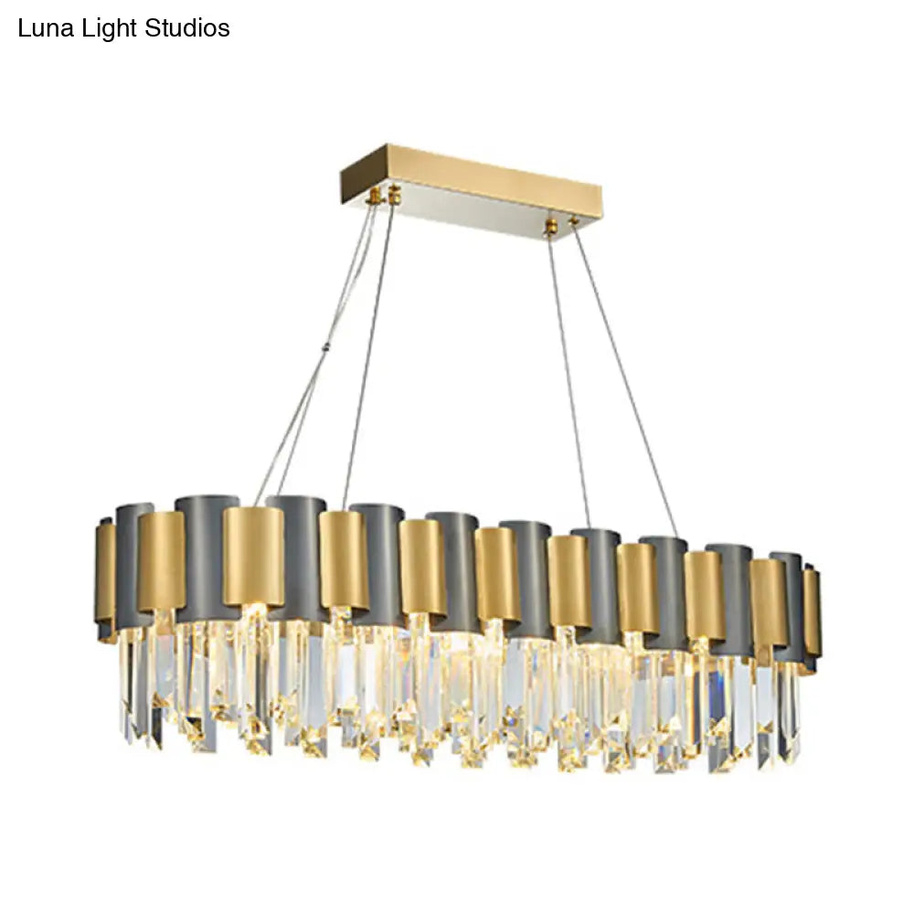 Tri-Sided Crystal Rod Hanging Lamp - Traditional Gold Chandelier Light with 10 Heads