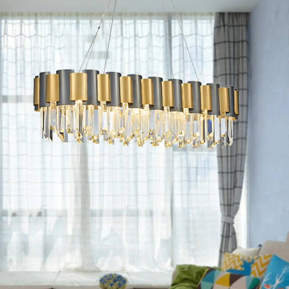 Tri-Sided Crystal Rod Hanging Lamp - Traditional Gold Chandelier Light with 10 Heads
