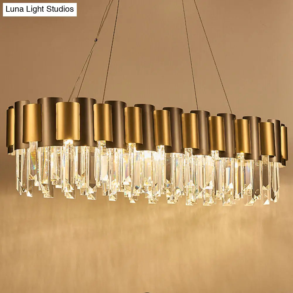 Tri-Sided Crystal Rod Hanging Lamp - Traditional Gold Chandelier Light with 10 Heads
