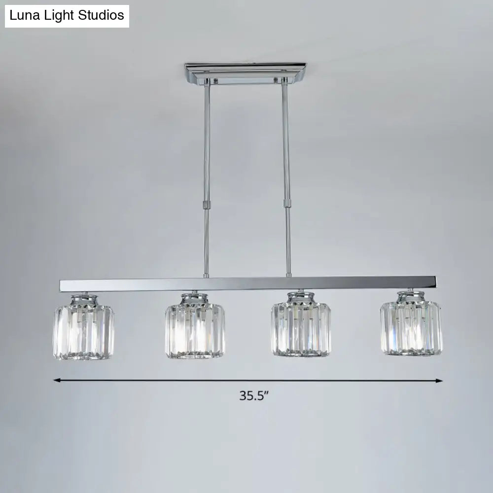 Tri-Sided Crystal Rod Silver Pendant Light for Dining Room and Kitchen Island
