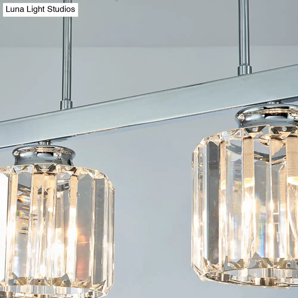 Tri-Sided Crystal Rod Silver Pendant Light for Dining Room and Kitchen Island