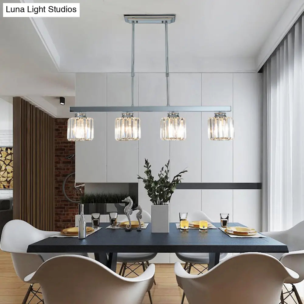 Tri-Sided Crystal Rod Silver Pendant Light for Dining Room and Kitchen Island