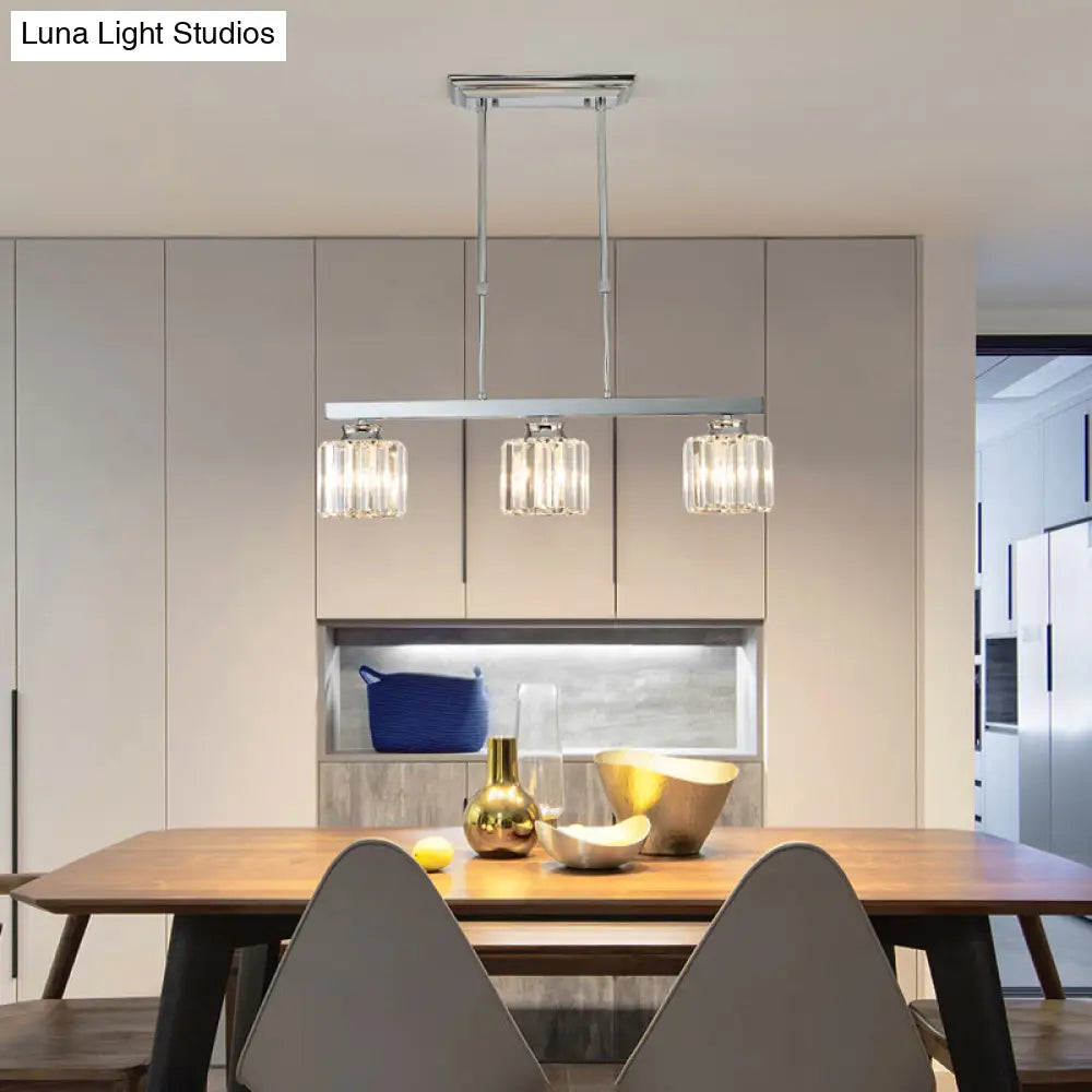 Tri-Sided Crystal Rod Silver Pendant Light for Dining Room and Kitchen Island