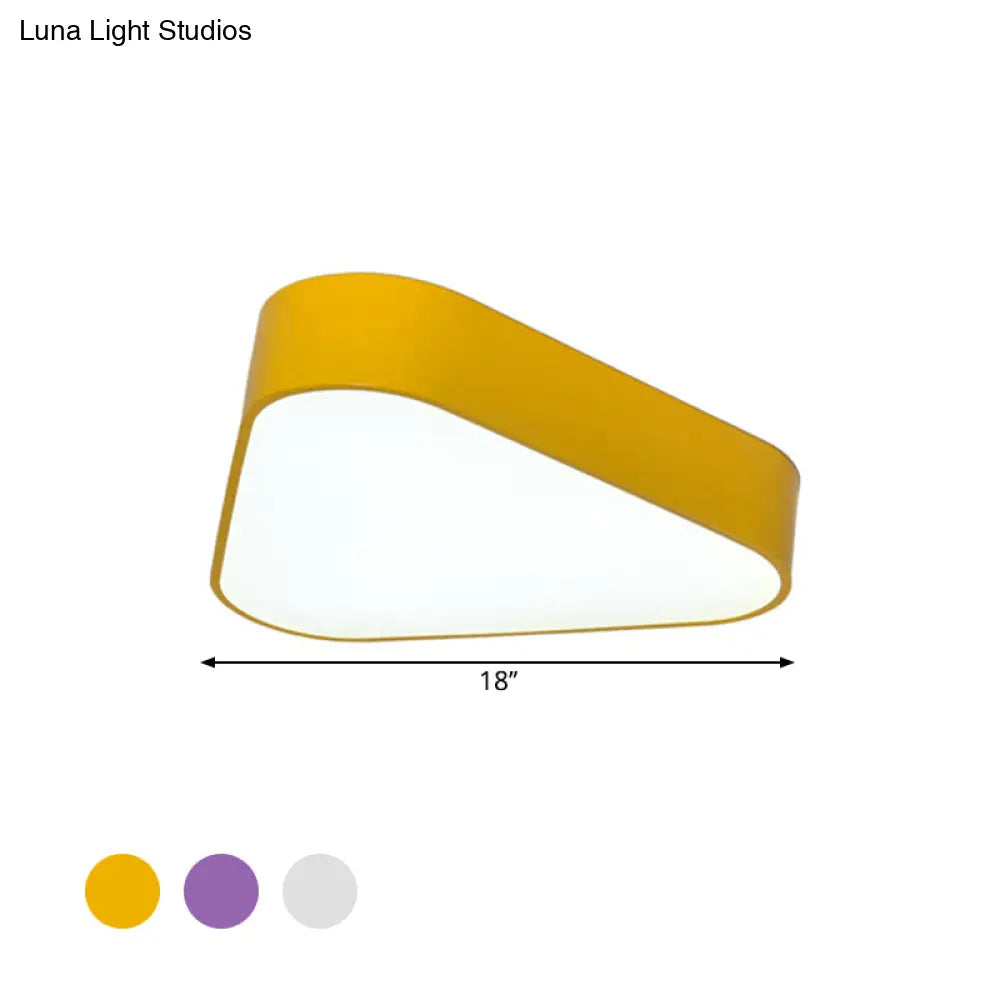Triangular Fun: Kids LED Acrylic Flush Mount Light in White/Yellow/Purple for Close to Ceiling Lighting