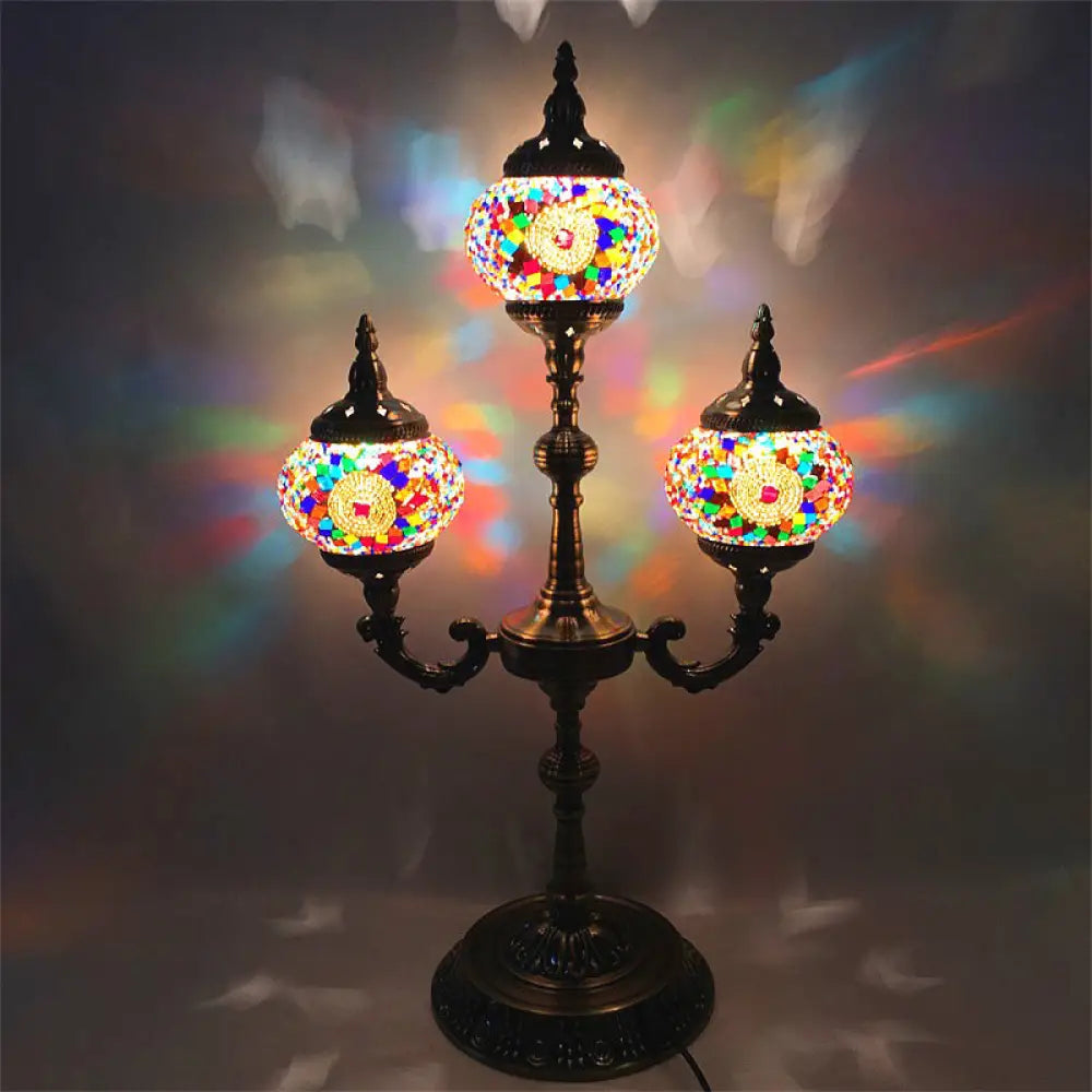 Trident Night Light - 3-Light Traditional Beige/Orange/Blue Multi-Stained Glass for Bedside