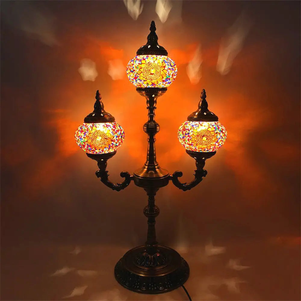 Trident Night Light - 3-Light Traditional Beige/Orange/Blue Multi-Stained Glass for Bedside