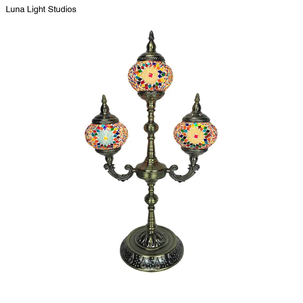 Trident Night Light - 3-Light Traditional Beige/Orange/Blue Multi-Stained Glass for Bedside