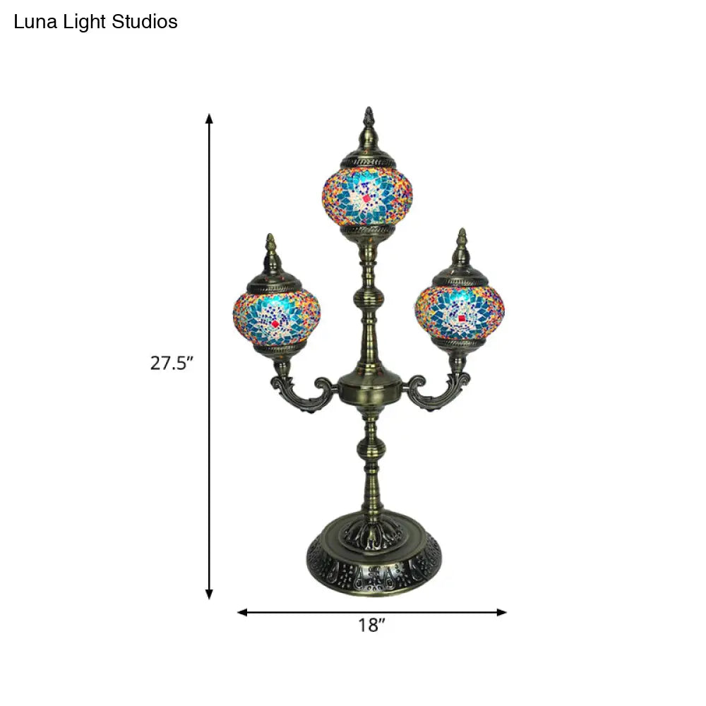 Trident Night Light - 3-Light Traditional Beige/Orange/Blue Multi-Stained Glass for Bedside