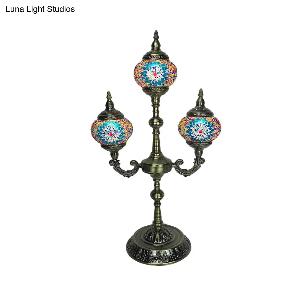 Trident Night Light - 3-Light Traditional Beige/Orange/Blue Multi-Stained Glass for Bedside