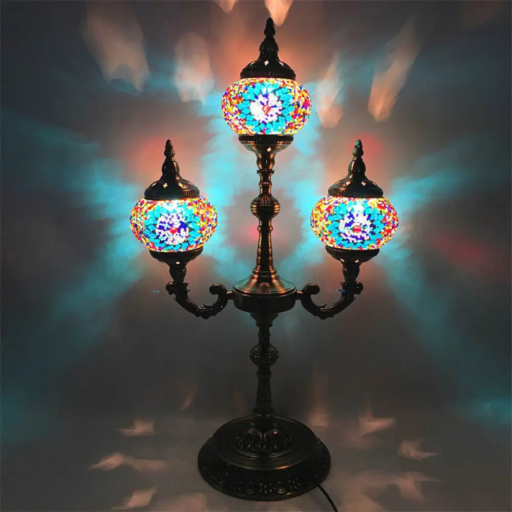 Trident Night Light - 3-Light Traditional Beige/Orange/Blue Multi-Stained Glass for Bedside