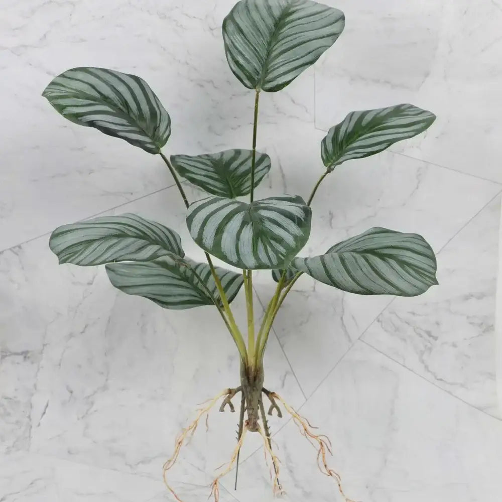 Tropical artificial plant wall set with broad glossy silver and green striped leaves for living room decoration