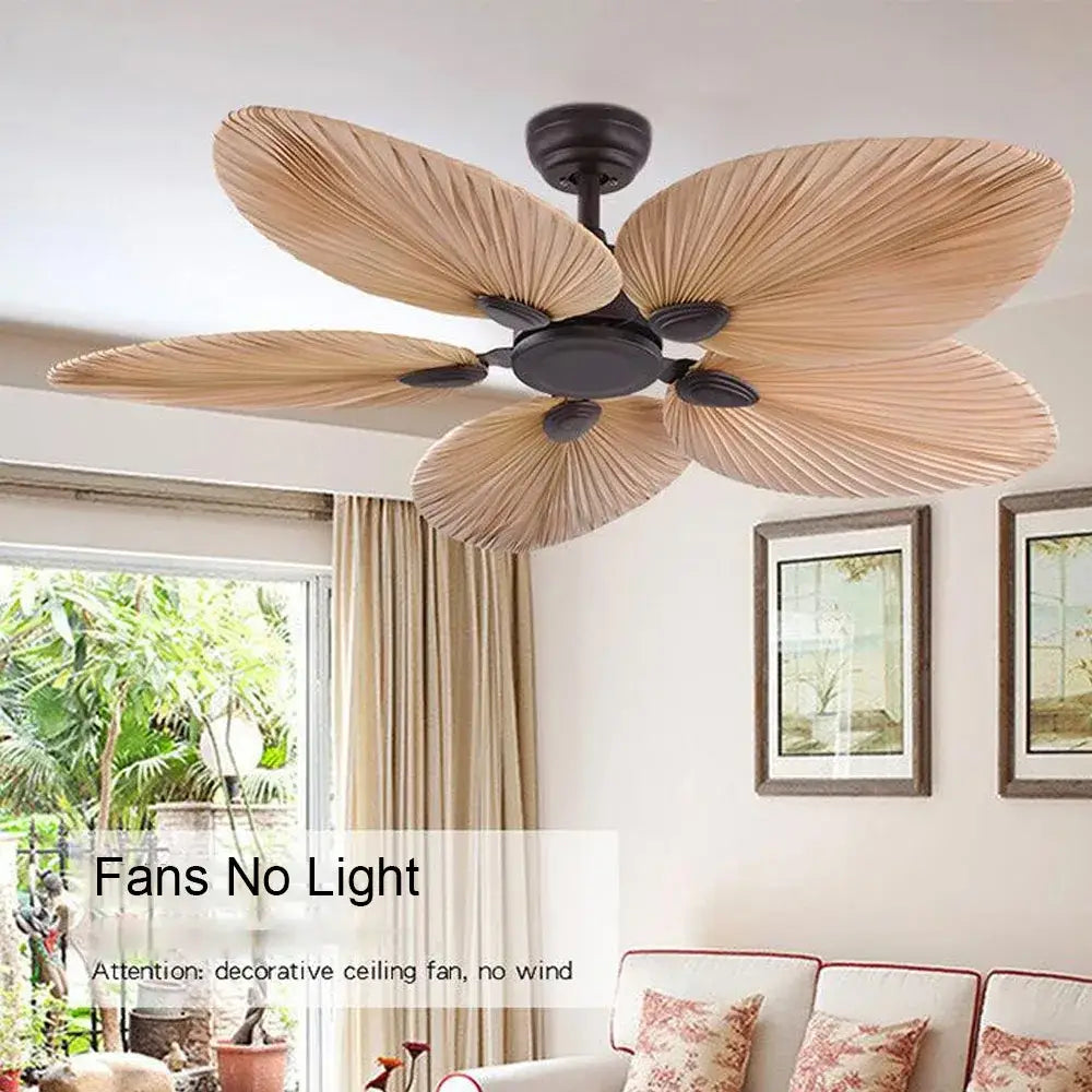 Tropical bronze and brown leaf ceiling fan with five light brown blades and dark bronze hub for living room led ceiling fan