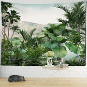 Lush tropical jungle scene tapestry wall hanging with vibrant ethorn palm plant foliage for living room decorbites decor