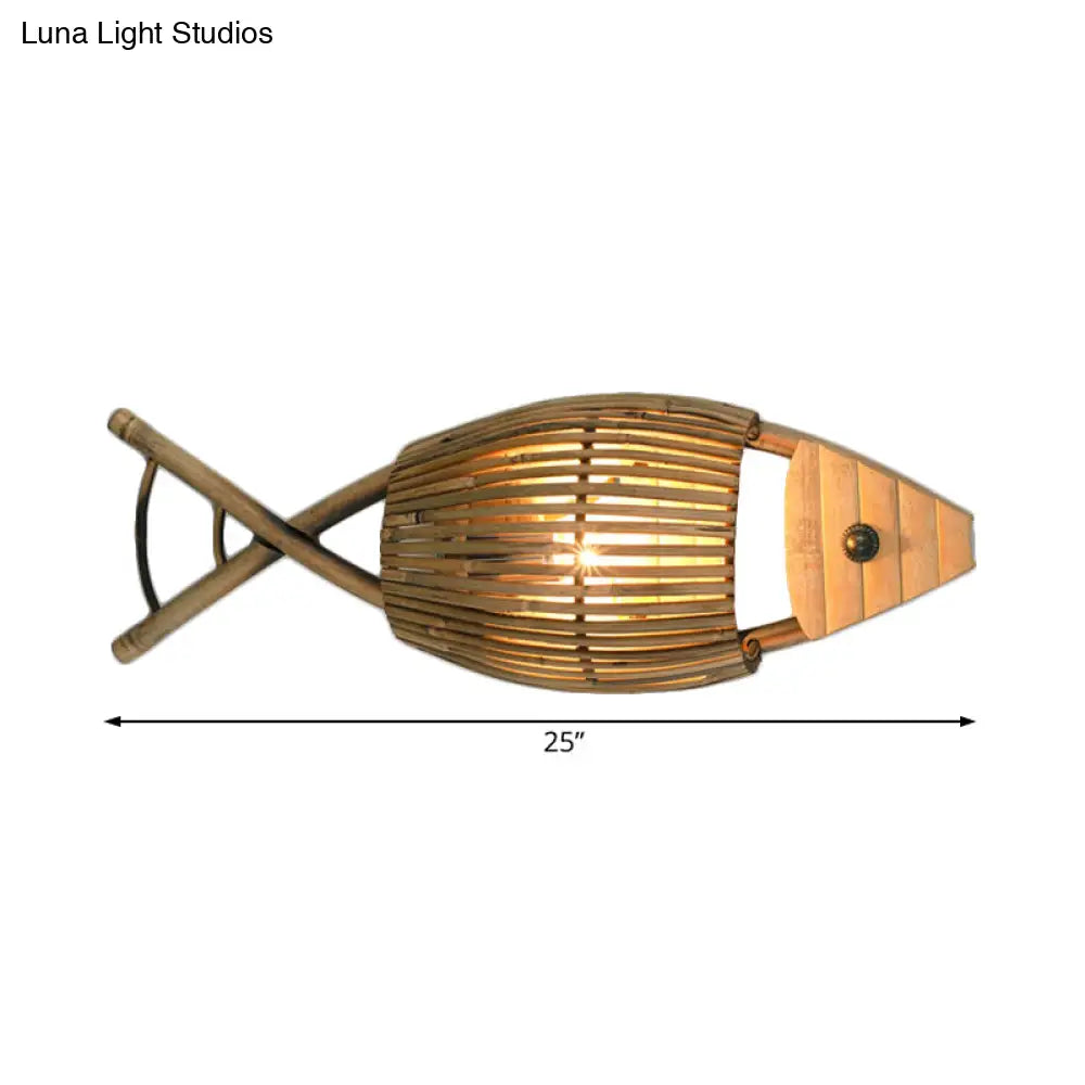 Tropical Fish Design Wall Mount Bamboo Dining Room Sconce Lighting in Wood