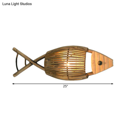 DecorBites™ DecorBites™ Tropical Fish Design Wall Mount Bamboo Dining Room Sconce Lighting in Wood