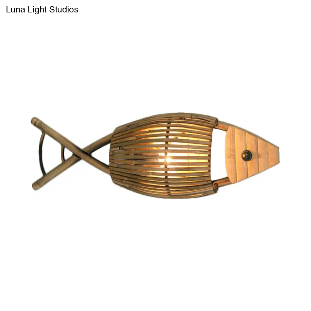 Tropical Fish Design Wall Mount Bamboo Dining Room Sconce Lighting in Wood