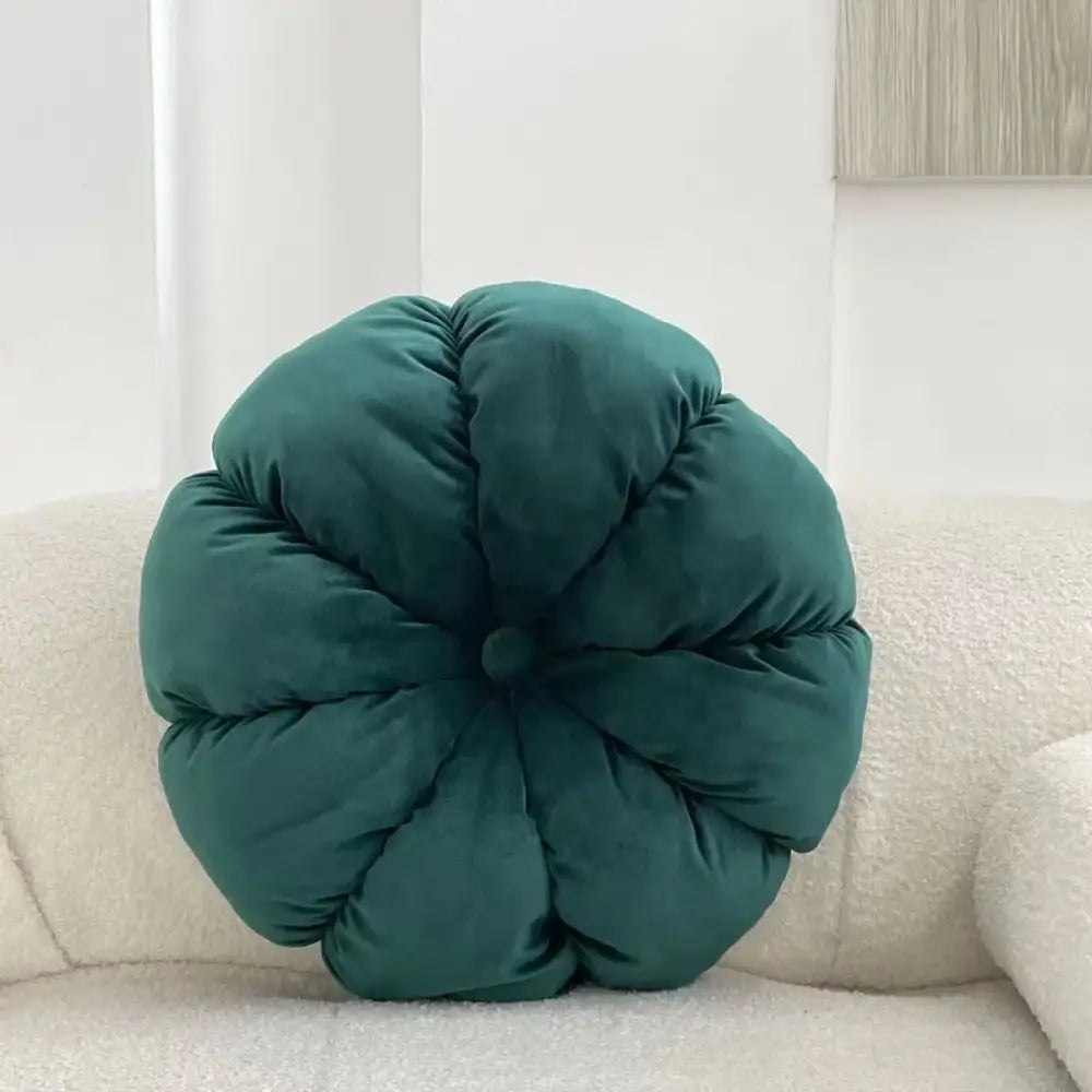 Deep teal plush quilted pumpkin pillow with soft fabric and stitched segments for decorbites ethnic print tassel cushion cover