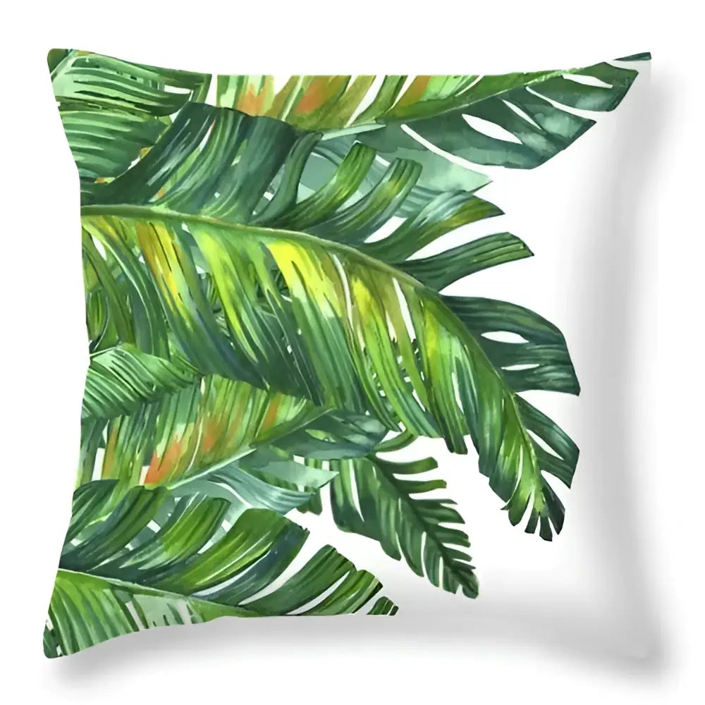 A square throw pillow with vibrant green leaves decorative watercolor design for living room home decor