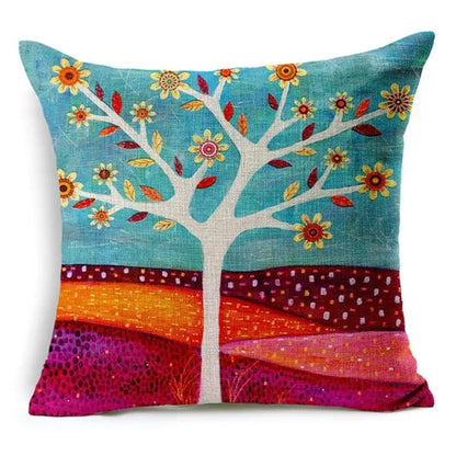 Square cushion cover with vibrant tree design and tropical green leaves decorative accents for living room home decor