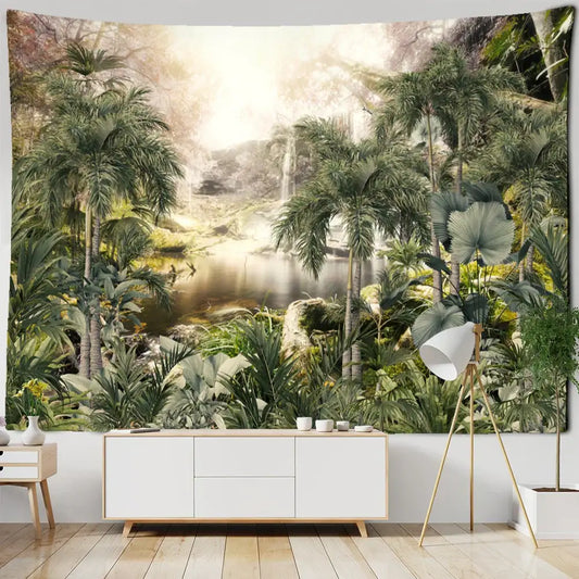 Tropical king palm landscape plant tapestry featuring lush greens and golden light for decorbites king palm decor