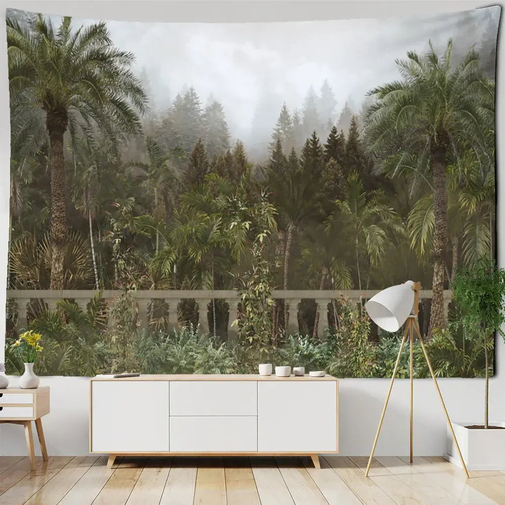 Decorbites king palm tapestry featuring lush green palm landscape plant for tropical living room wall decor