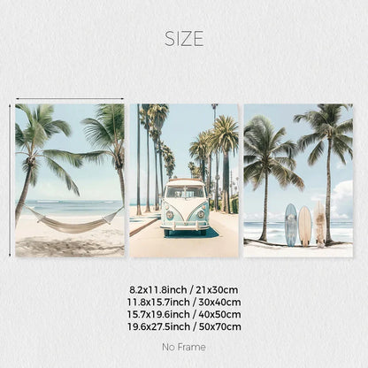 Tropical Surfboard Travel Wall Art Set - Navy Blue / 30x40cm No Frame - Posters