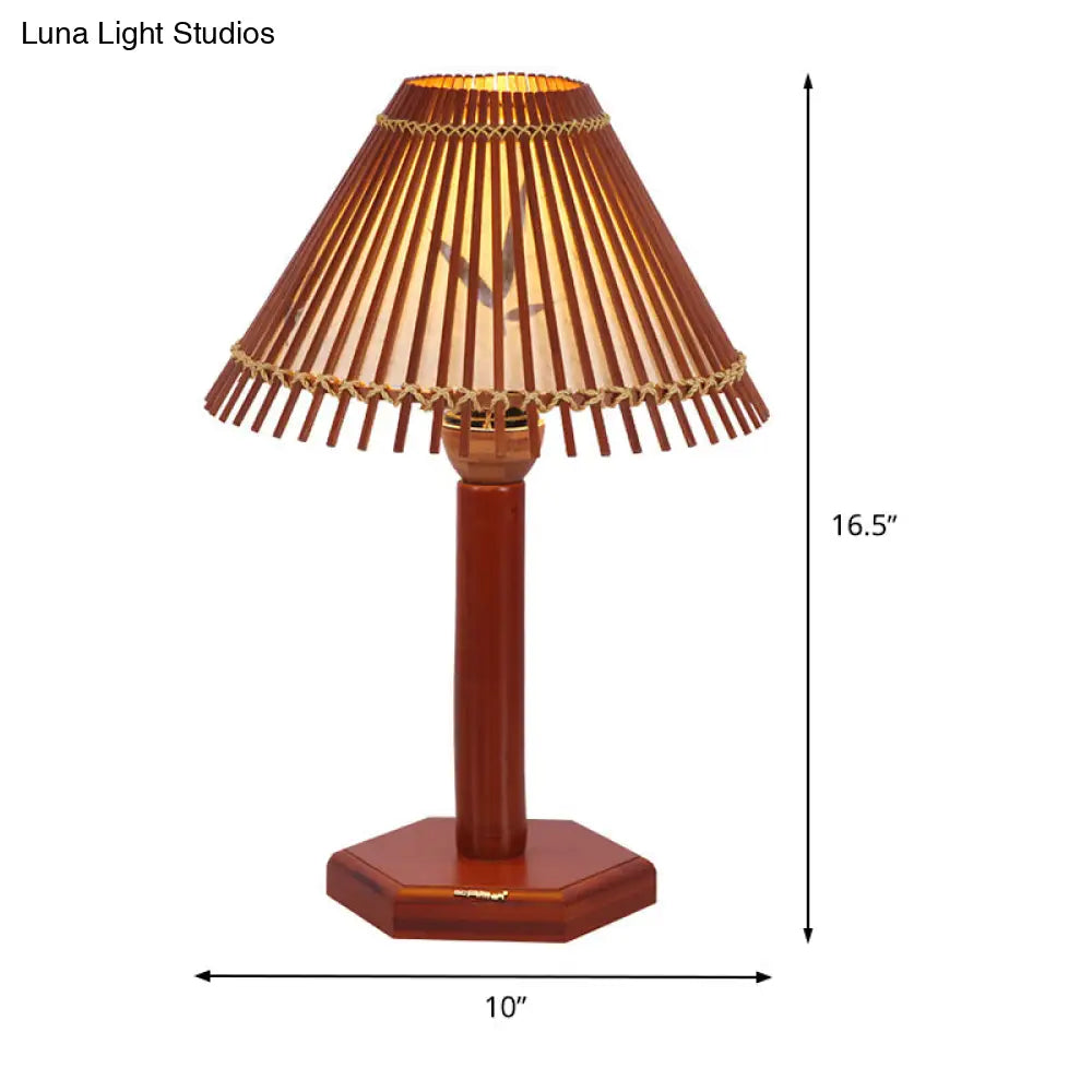 Trumpet Bamboo Desk Lamp - Asian-Inspired Task Lighting with Hexagon Wood Base