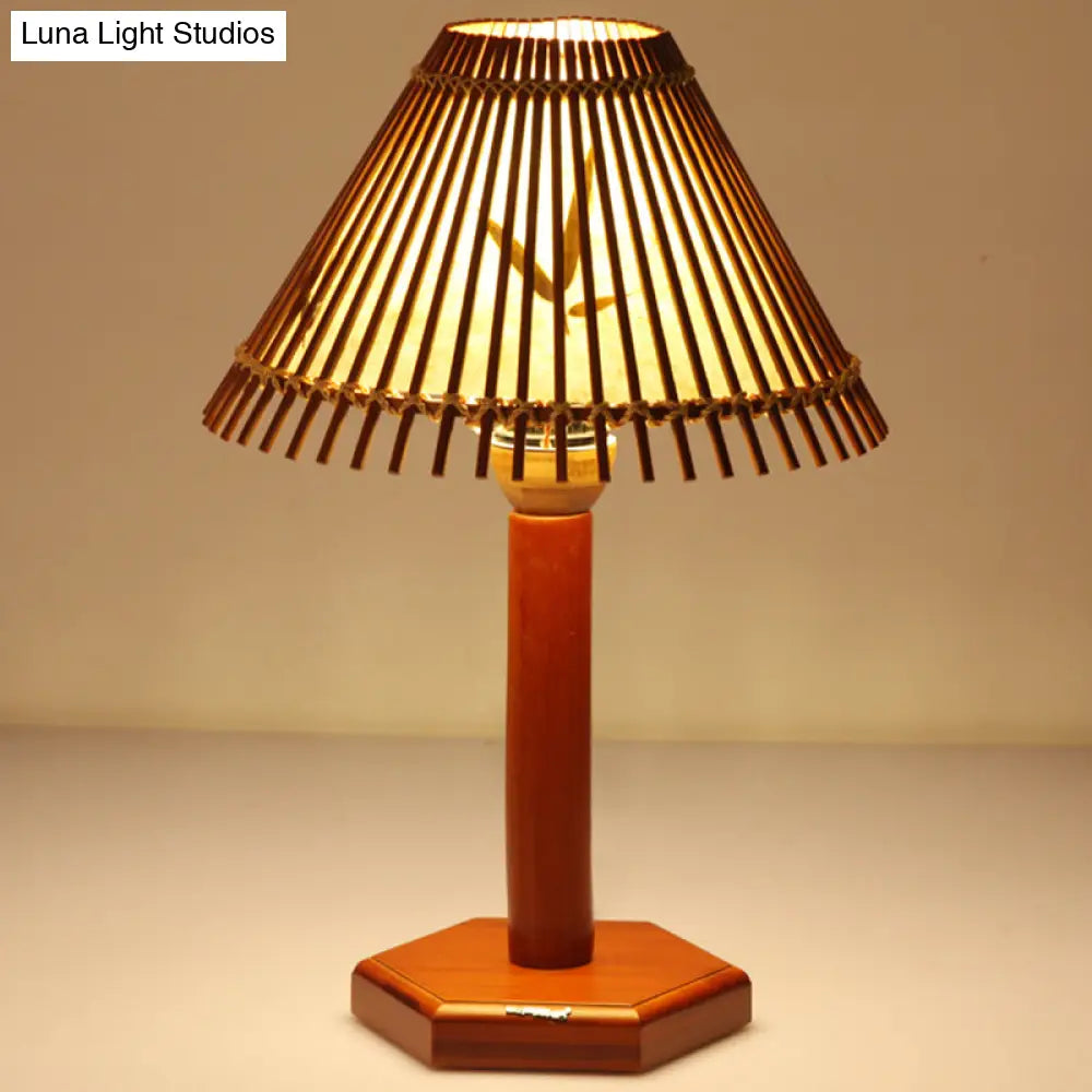 Trumpet Bamboo Desk Lamp - Asian-Inspired Task Lighting with Hexagon Wood Base