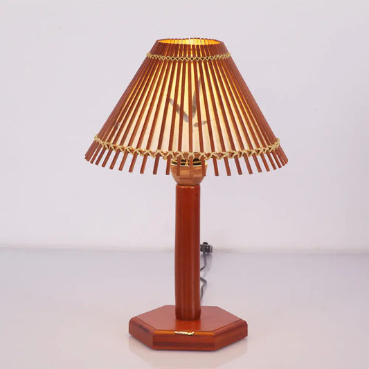 Trumpet Bamboo Desk Lamp - Asian-Inspired Task Lighting with Hexagon Wood Base