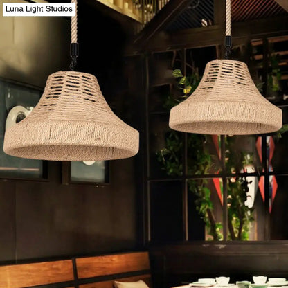 Trumpet Down Lighting Pendant with Manila Rope Hanging - Ideal for Restaurants