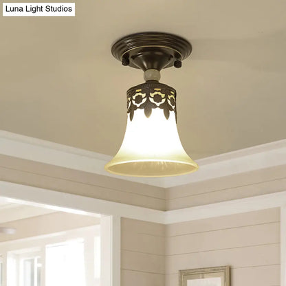 DecorBites™ DecorBites™ Trumpet Flare Beige Glass Semi-Flush Mount Ceiling Light for Foyer Décor